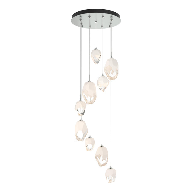 Hubbardton Forge 2023 Vintage Platinum White Crystal (WP) Standard Chrysalis 9-Light Mixed Crystal Pendant