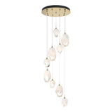 Hubbardton Forge 2023 Modern Brass White Crystal (WP) Standard Chrysalis 9-Light Mixed Crystal Pendant