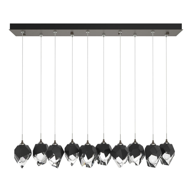 Hubbardton Forge 2023 Dark Smoke Black Crystal (BP) Long Chrysalis 10-Light Small Crystal Pendant