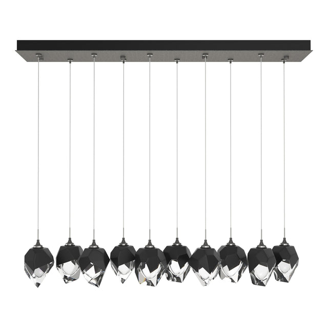 Hubbardton Forge 2023 Natural Iron Black Crystal (BP) Long Chrysalis 10-Light Small Crystal Pendant