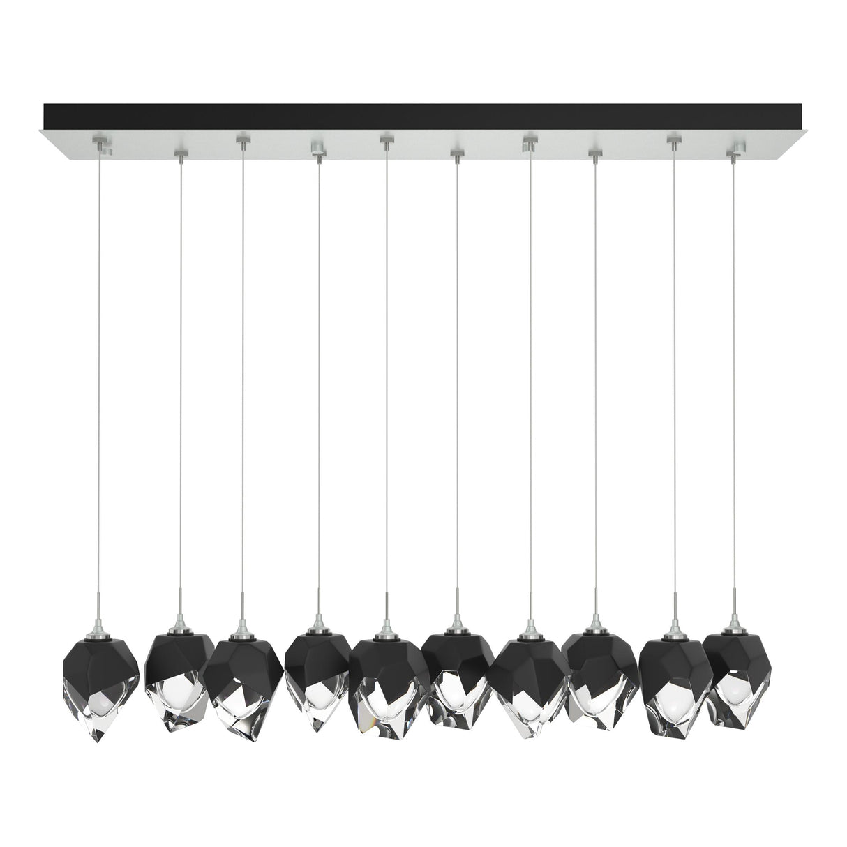 Hubbardton Forge 2023 Vintage Platinum Black Crystal (BP) Long Chrysalis 10-Light Small Crystal Pendant