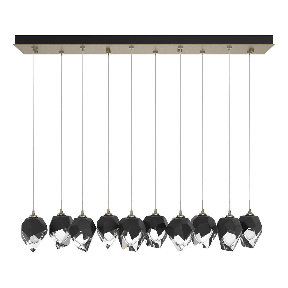 Hubbardton Forge 2023 Soft Gold Black Crystal (BP) Long Chrysalis 10-Light Small Crystal Pendant