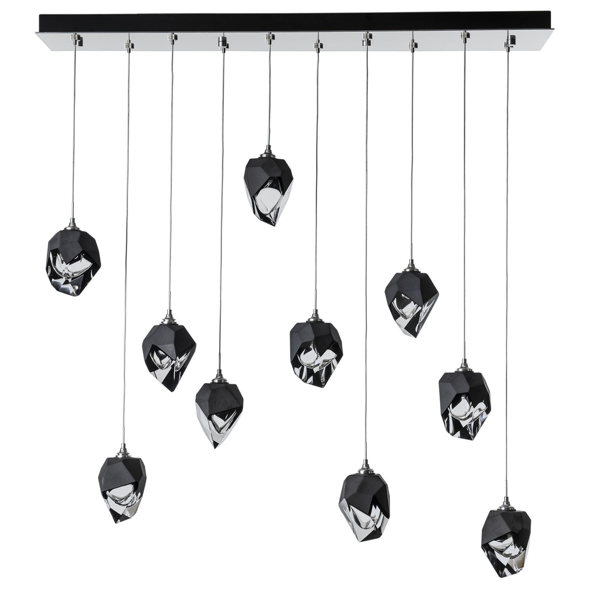 Hubbardton Forge 2023 Sterling Black Crystal (BP) Long Chrysalis 10-Light Small Crystal Pendant
