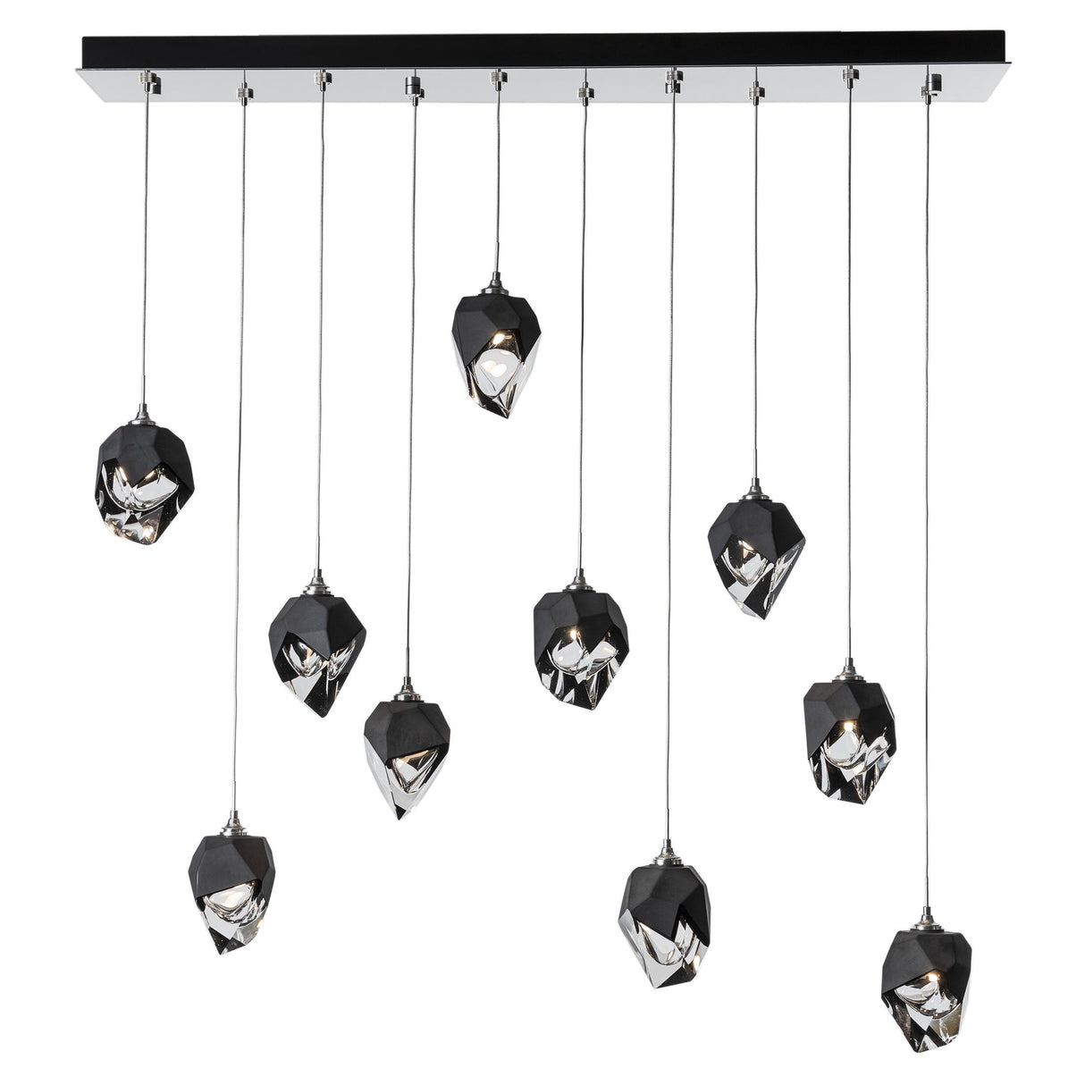 Hubbardton Forge 2023 Sterling Black Crystal (BP) Long Chrysalis 10-Light Small Crystal Pendant