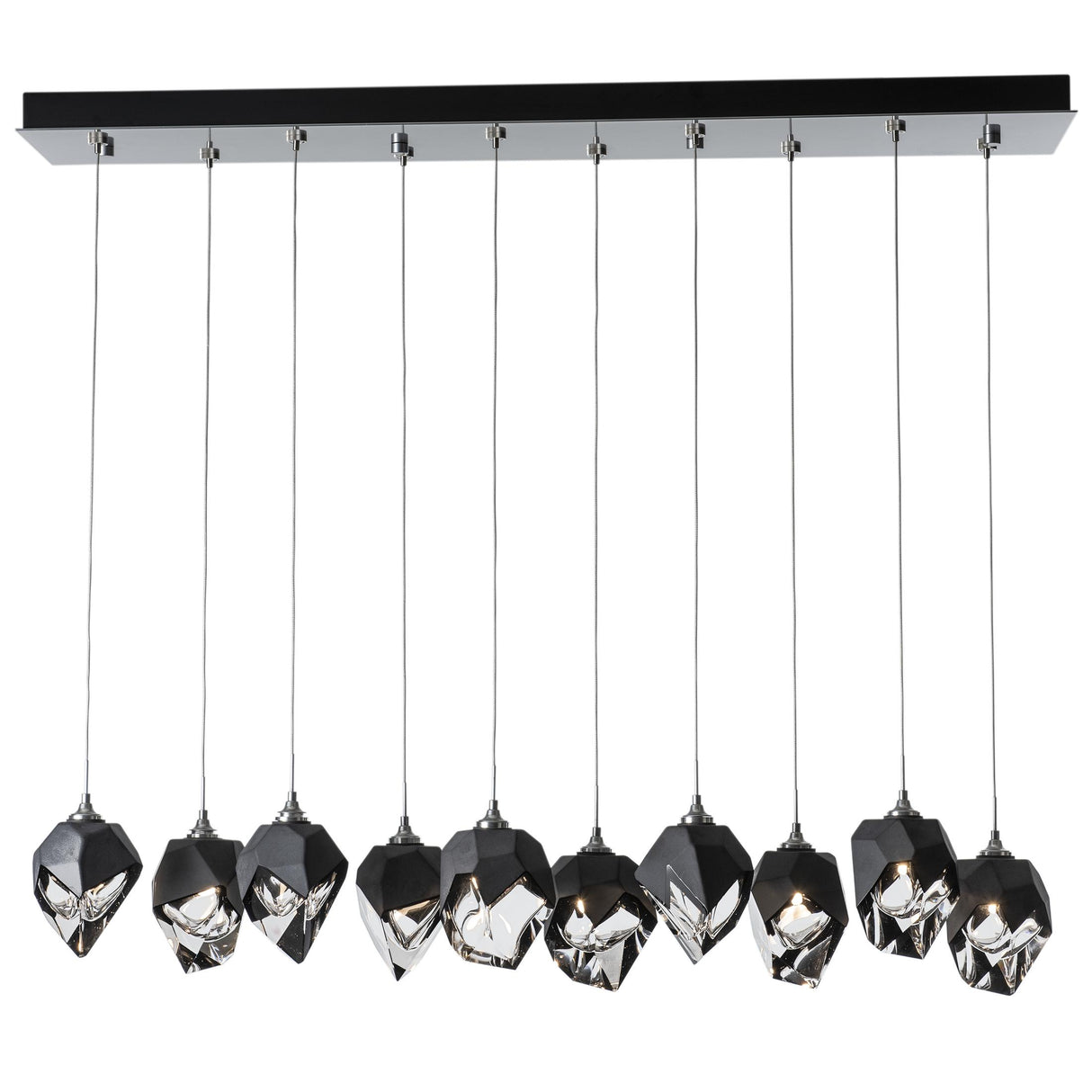 Hubbardton Forge 2023 Sterling Black Crystal (BP) Long Chrysalis 10-Light Small Crystal Pendant