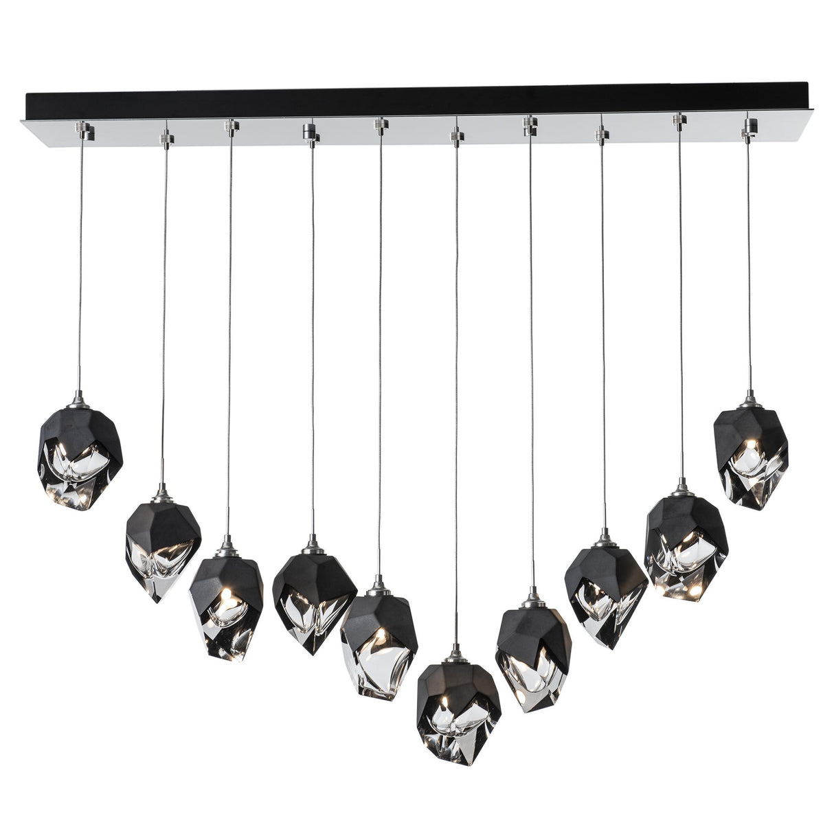Hubbardton Forge 2023 Sterling Black Crystal (BP) Long Chrysalis 10-Light Small Crystal Pendant