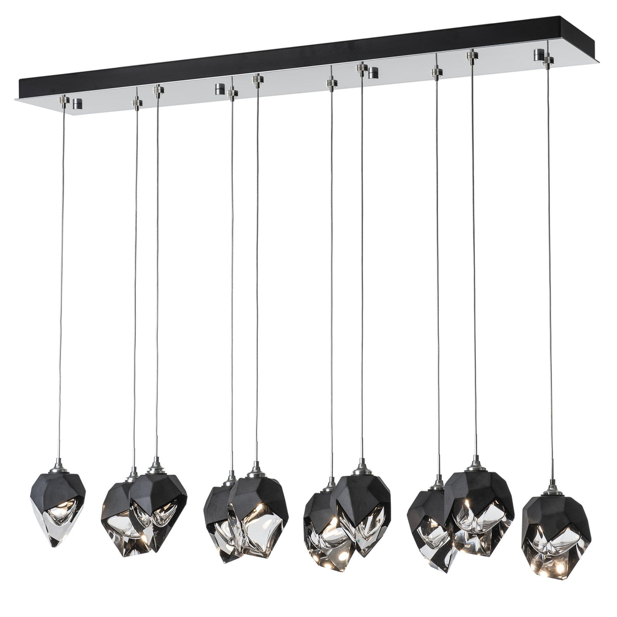 Hubbardton Forge 2023 Sterling Black Crystal (BP) Long Chrysalis 10-Light Small Crystal Pendant