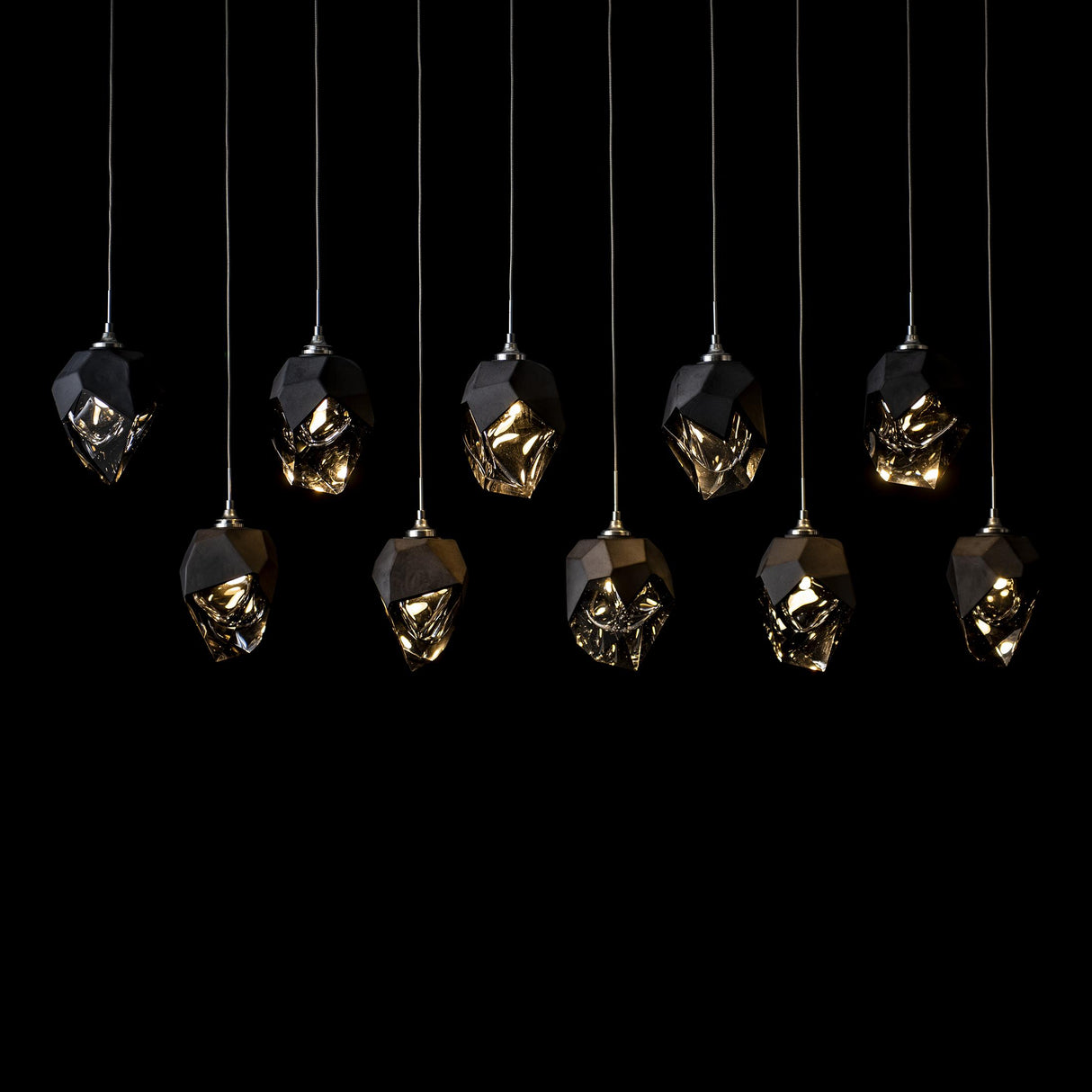 Hubbardton Forge 2023 Sterling Black Crystal (BP) Long Chrysalis 10-Light Small Crystal Pendant