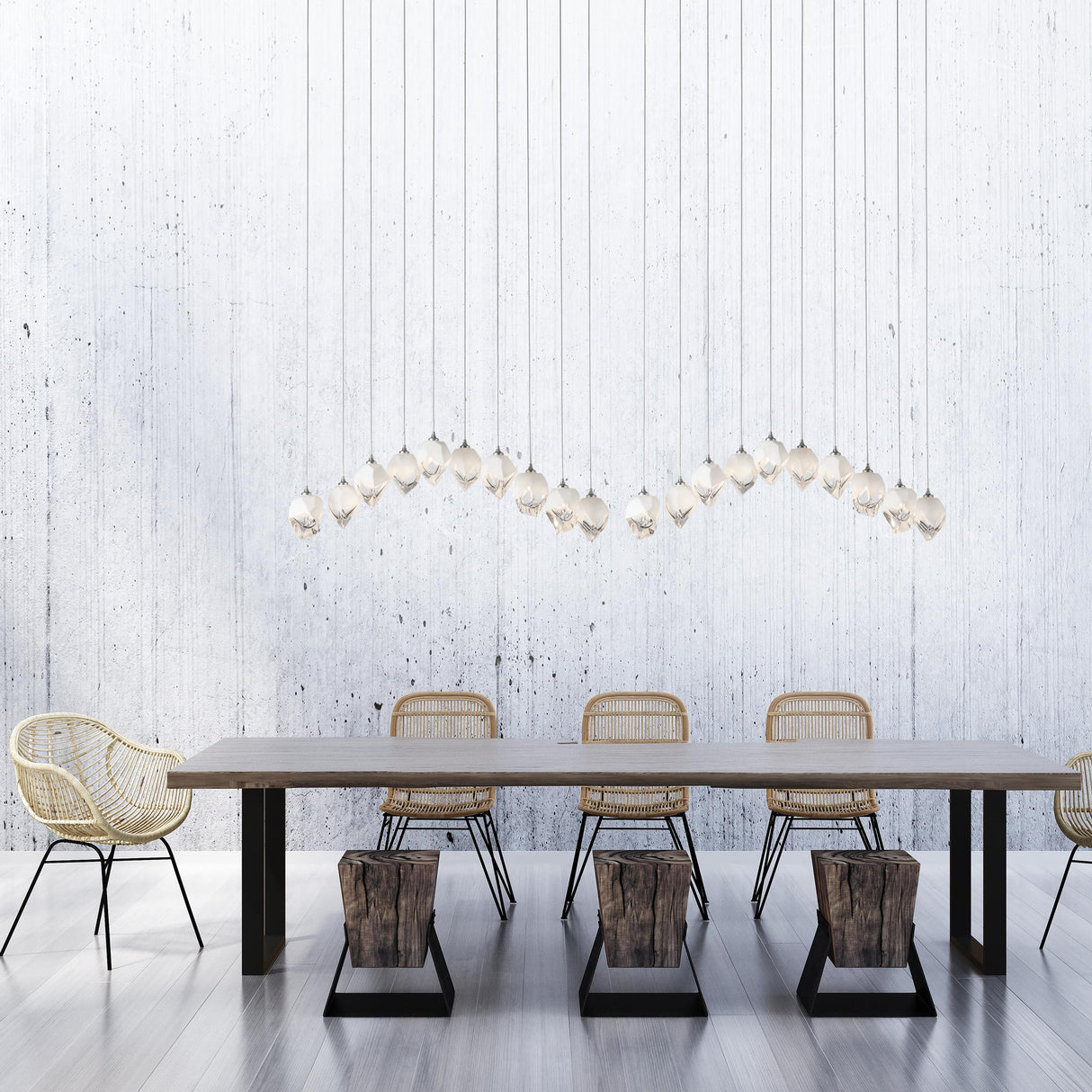 Hubbardton Forge 2023 Sterling White Crystal (WP) Long Chrysalis 10-Light Small Crystal Pendant