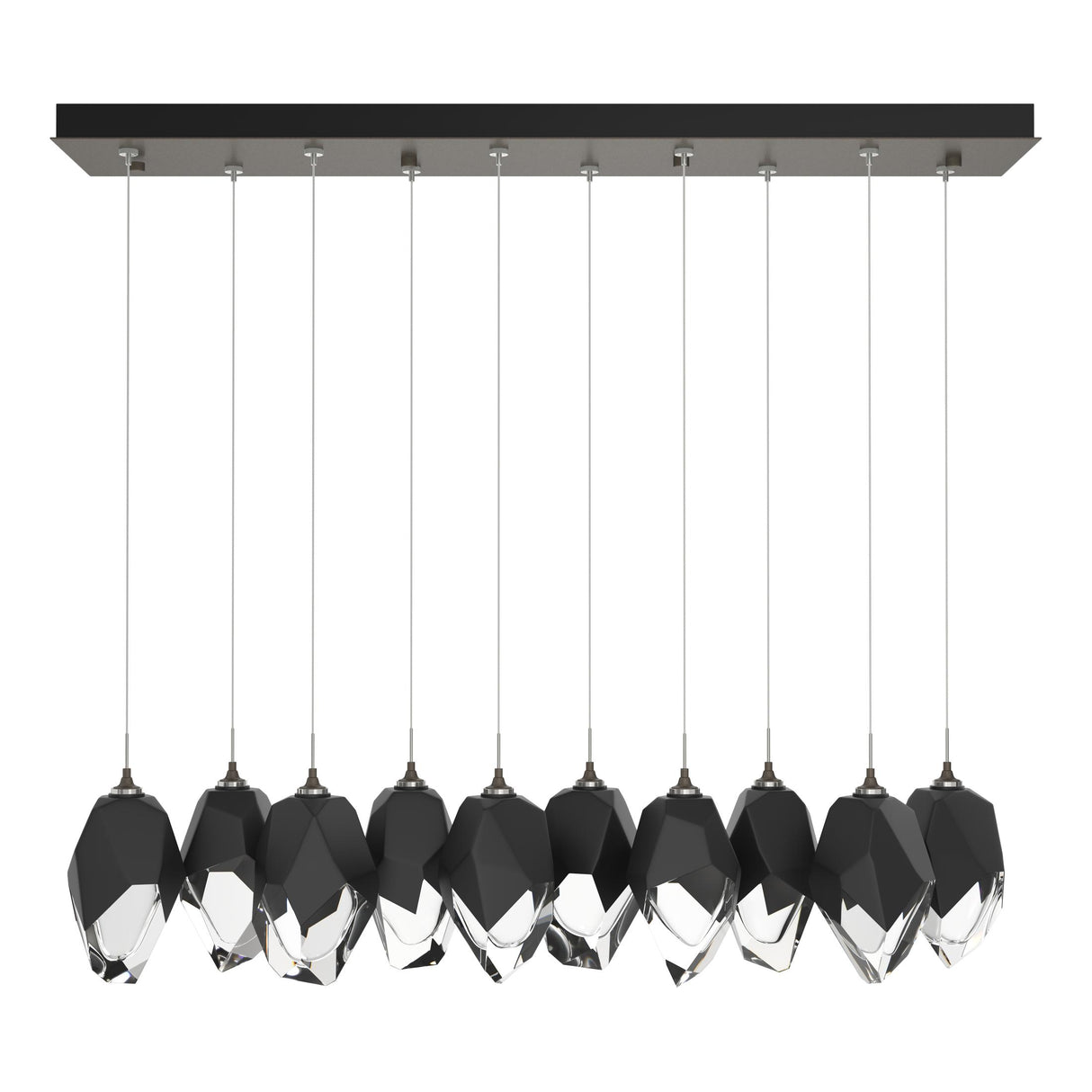 Hubbardton Forge 2023 Dark Smoke Black Crystal (BP) Long Chrysalis 10-Light Large Crystal Pendant