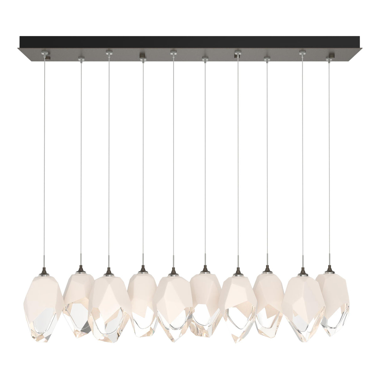 Hubbardton Forge 2023 Dark Smoke White Crystal (WP) Long Chrysalis 10-Light Large Crystal Pendant