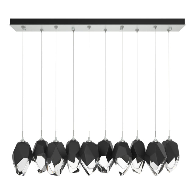 Hubbardton Forge 2023 Vintage Platinum Black Crystal (BP) Long Chrysalis 10-Light Large Crystal Pendant