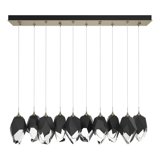 Hubbardton Forge 2023 Soft Gold Black Crystal (BP) Long Chrysalis 10-Light Large Crystal Pendant