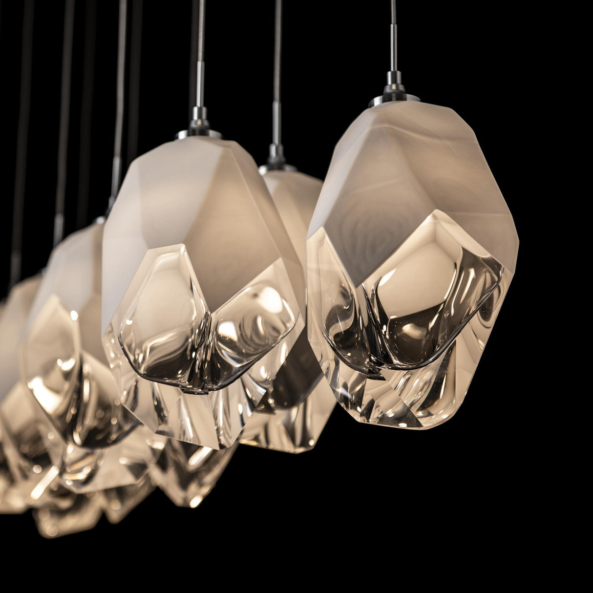 Hubbardton Forge 2023 Sterling White Crystal (WP) Long Chrysalis 10-Light Large Crystal Pendant