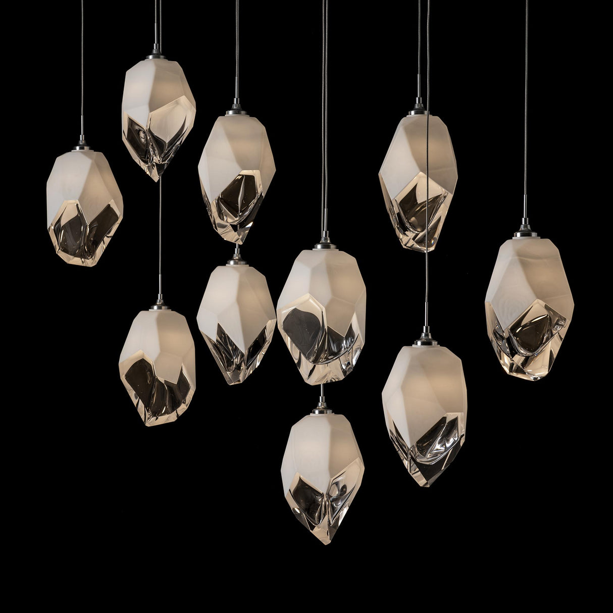 Hubbardton Forge 2023 Sterling White Crystal (WP) Long Chrysalis 10-Light Large Crystal Pendant
