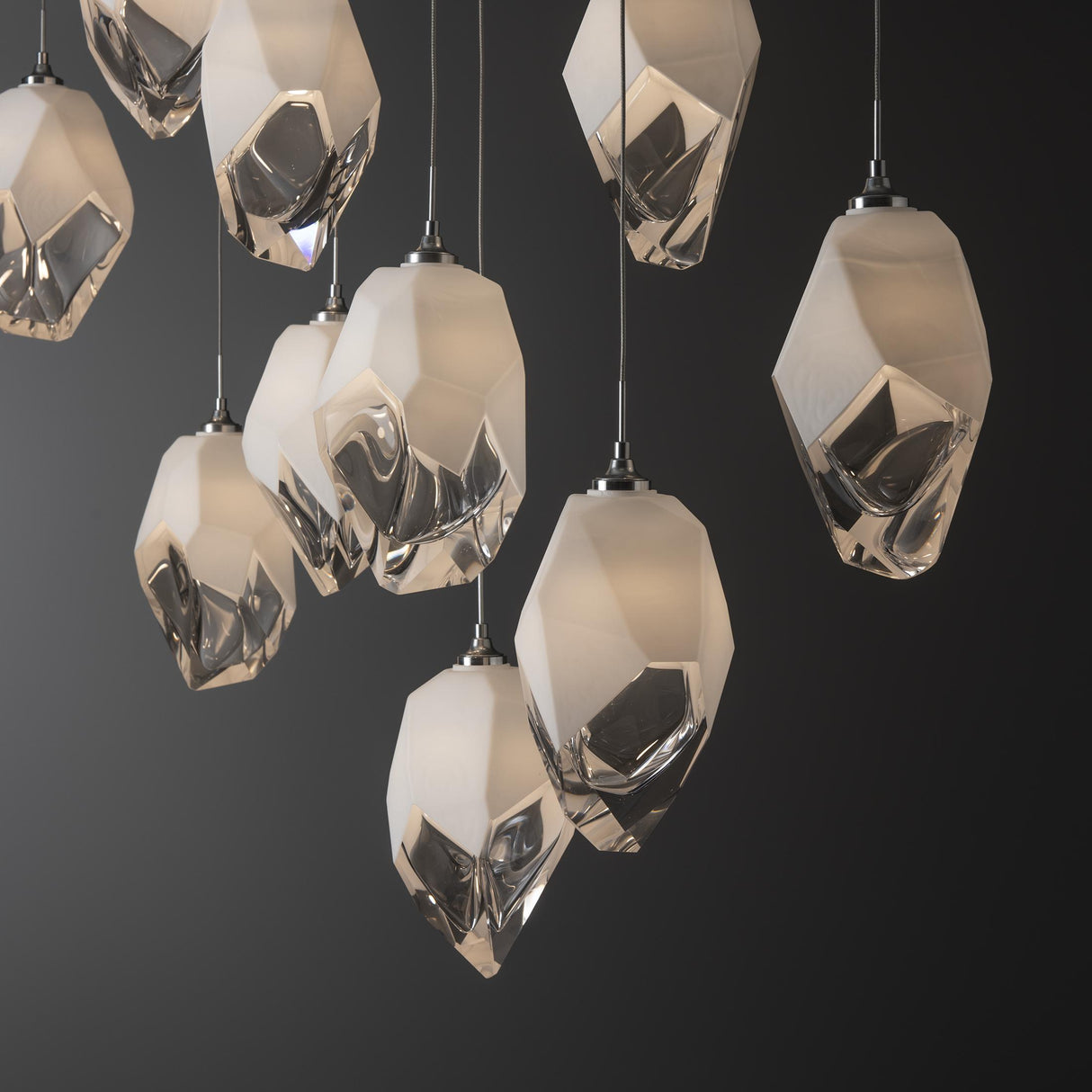 Hubbardton Forge 2023 Sterling White Crystal (WP) Long Chrysalis 10-Light Large Crystal Pendant