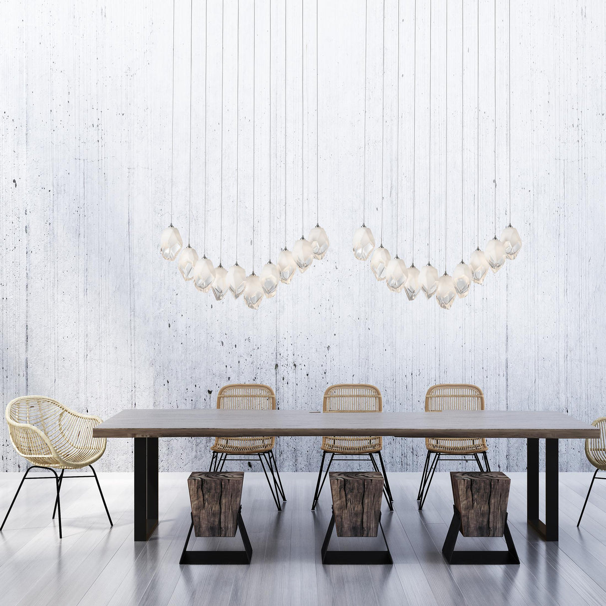 Hubbardton Forge 2023 Sterling White Crystal (WP) Long Chrysalis 10-Light Large Crystal Pendant