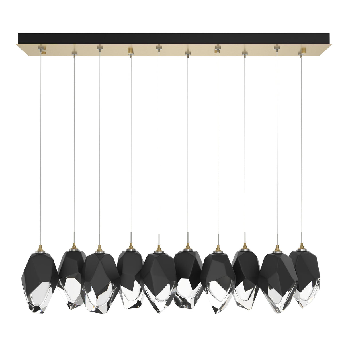 Hubbardton Forge 2023 Modern Brass Black Crystal (BP) Long Chrysalis 10-Light Large Crystal Pendant