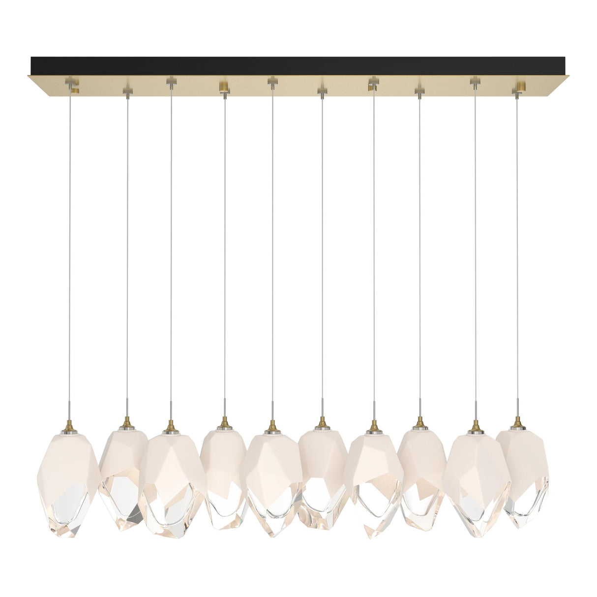 Hubbardton Forge 2023 Modern Brass White Crystal (WP) Long Chrysalis 10-Light Large Crystal Pendant