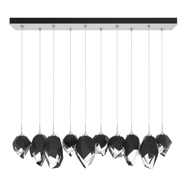 Hubbardton Forge 2023 White Black Crystal (BP) Long Chrysalis 10-Light Mixed Crystal Pendant