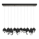 Hubbardton Forge 2023 Dark Smoke Black Crystal (BP) Long Chrysalis 10-Light Mixed Crystal Pendant