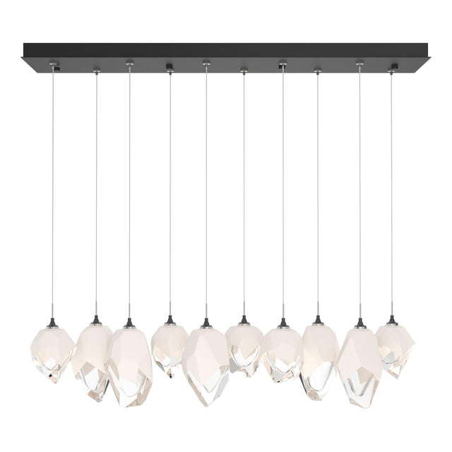 Hubbardton Forge 2023 Black White Crystal (WP) Long Chrysalis 10-Light Mixed Crystal Pendant