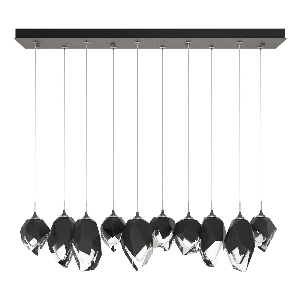 Hubbardton Forge 2023 Natural Iron Black Crystal (BP) Long Chrysalis 10-Light Mixed Crystal Pendant