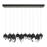 Hubbardton Forge 2023 Natural Iron Black Crystal (BP) Long Chrysalis 10-Light Mixed Crystal Pendant