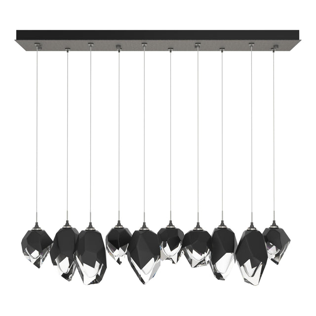 Hubbardton Forge 2023 Natural Iron Black Crystal (BP) Long Chrysalis 10-Light Mixed Crystal Pendant