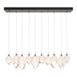 Hubbardton Forge 2023 Natural Iron White Crystal (WP) Long Chrysalis 10-Light Mixed Crystal Pendant