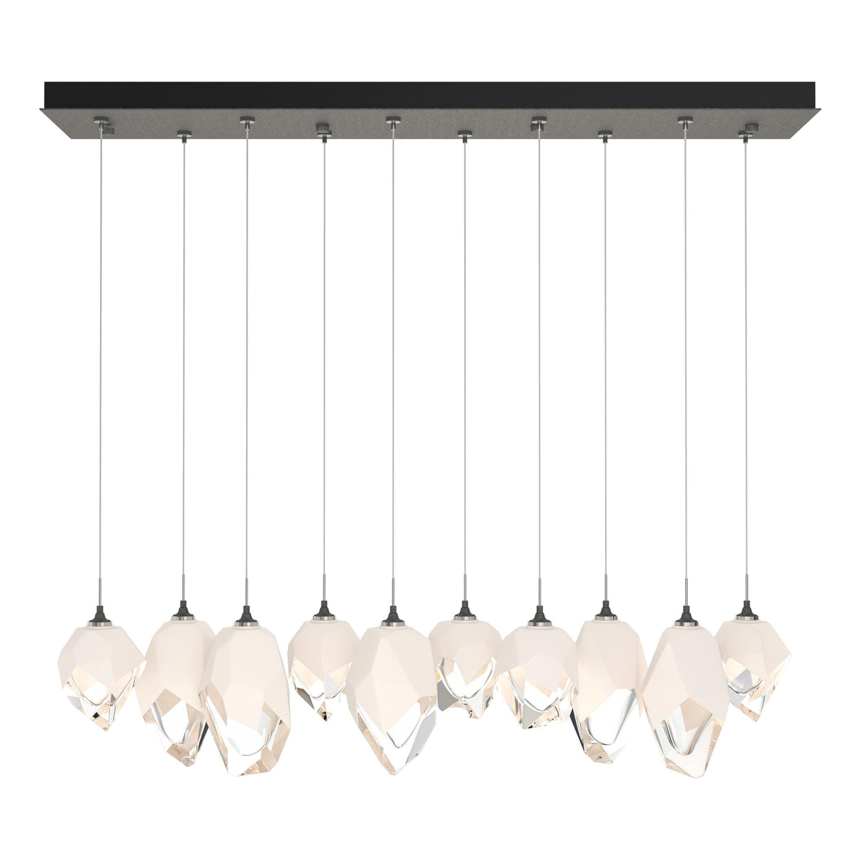 Hubbardton Forge 2023 Natural Iron White Crystal (WP) Long Chrysalis 10-Light Mixed Crystal Pendant