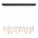 Hubbardton Forge 2023 Natural Iron White Crystal (WP) Long Chrysalis 10-Light Mixed Crystal Pendant
