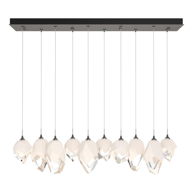 Hubbardton Forge 2023 Natural Iron White Crystal (WP) Long Chrysalis 10-Light Mixed Crystal Pendant