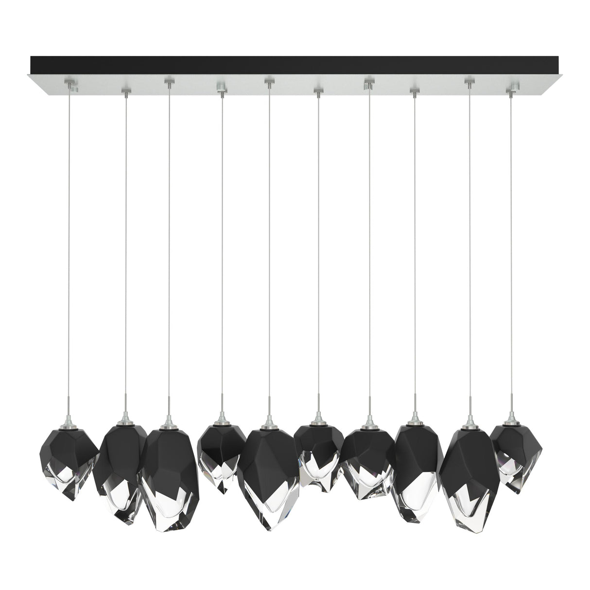 Hubbardton Forge 2023 Vintage Platinum Black Crystal (BP) Long Chrysalis 10-Light Mixed Crystal Pendant