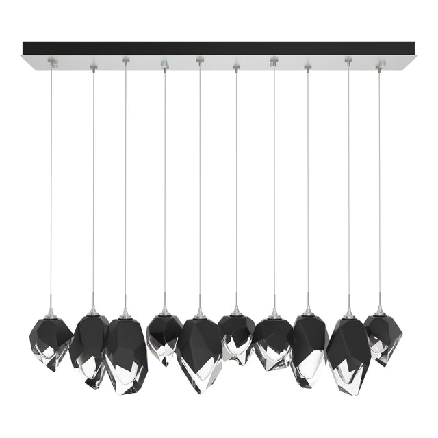 Hubbardton Forge 2023 Vintage Platinum Black Crystal (BP) Long Chrysalis 10-Light Mixed Crystal Pendant