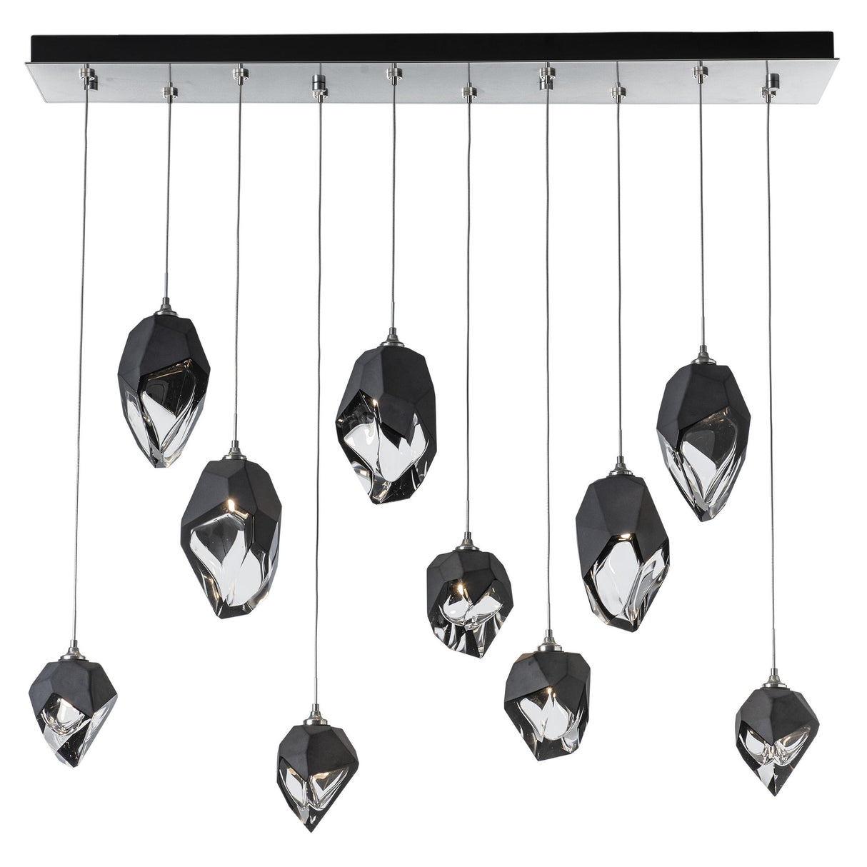Hubbardton Forge 2023 Sterling Black Crystal (BP) Long Chrysalis 10-Light Mixed Crystal Pendant