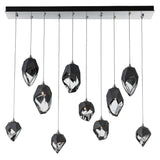 Hubbardton Forge 2023 Sterling Black Crystal (BP) Long Chrysalis 10-Light Mixed Crystal Pendant