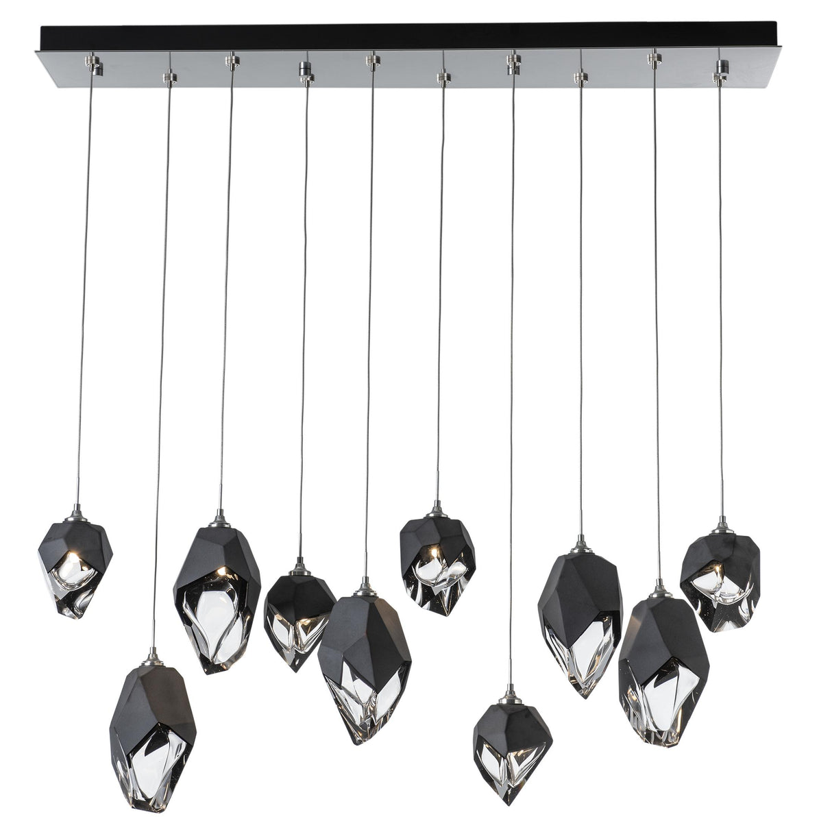 Hubbardton Forge 2023 Sterling Black Crystal (BP) Long Chrysalis 10-Light Mixed Crystal Pendant