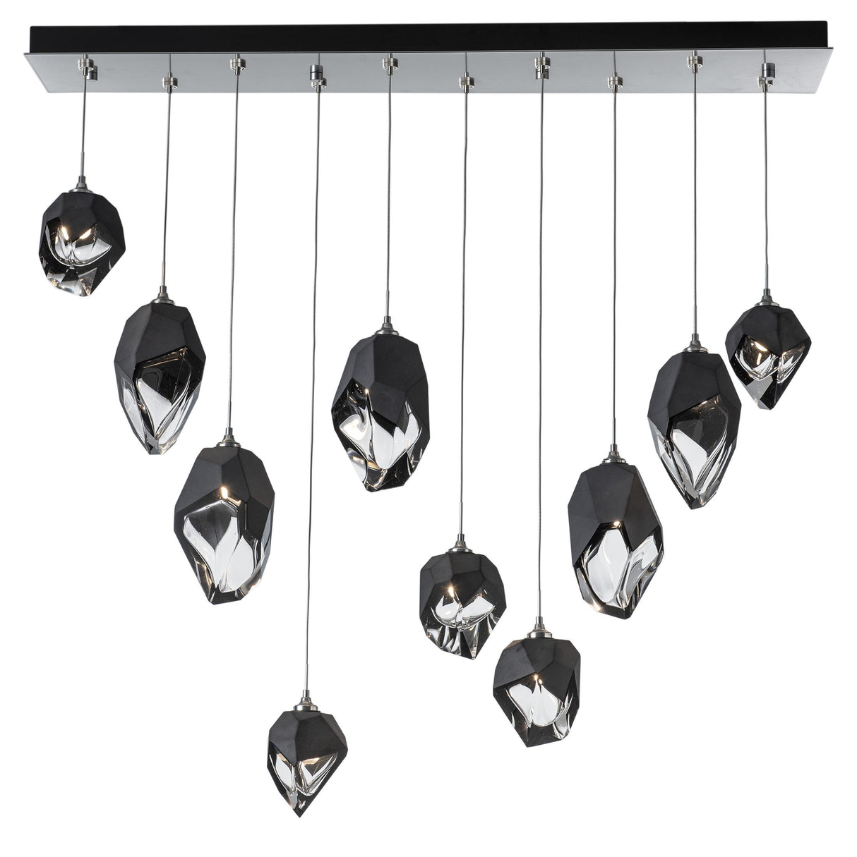 Hubbardton Forge 2023 Sterling Black Crystal (BP) Long Chrysalis 10-Light Mixed Crystal Pendant
