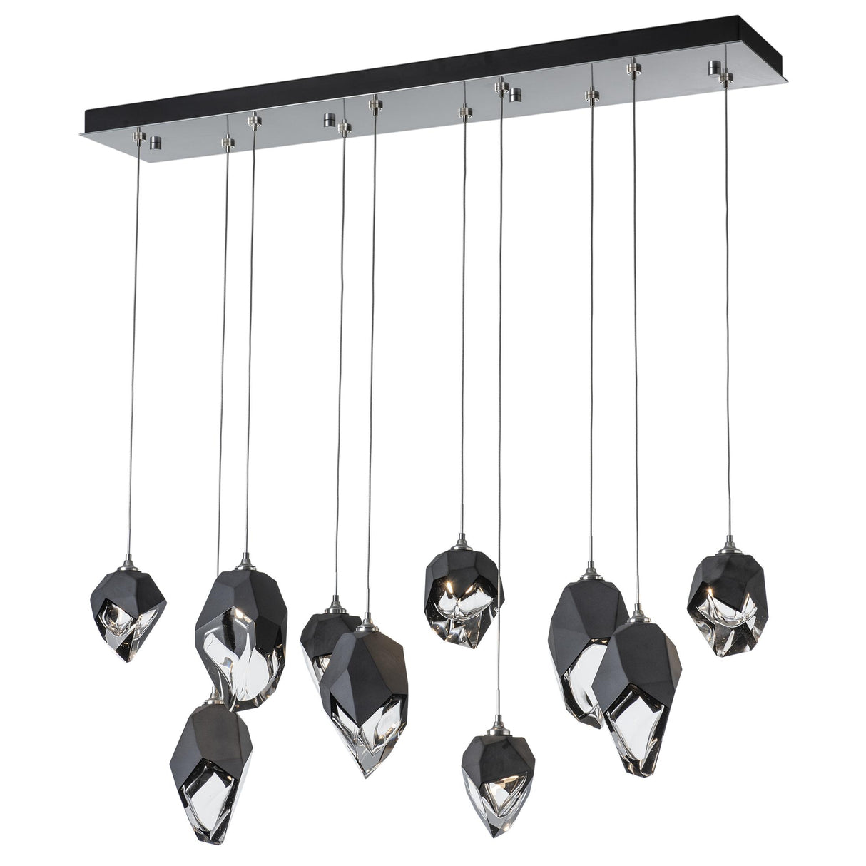 Hubbardton Forge 2023 Sterling Black Crystal (BP) Long Chrysalis 10-Light Mixed Crystal Pendant
