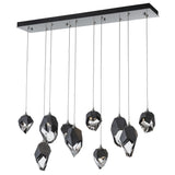 Hubbardton Forge 2023 Sterling Black Crystal (BP) Long Chrysalis 10-Light Mixed Crystal Pendant