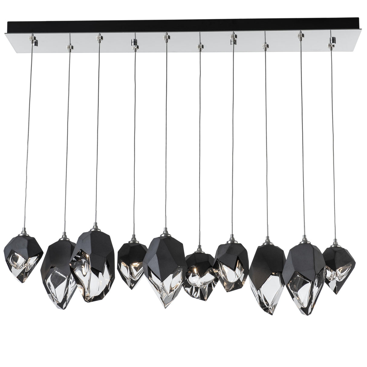 Hubbardton Forge 2023 Sterling Black Crystal (BP) Long Chrysalis 10-Light Mixed Crystal Pendant