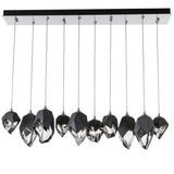 Hubbardton Forge 2023 Sterling Black Crystal (BP) Long Chrysalis 10-Light Mixed Crystal Pendant