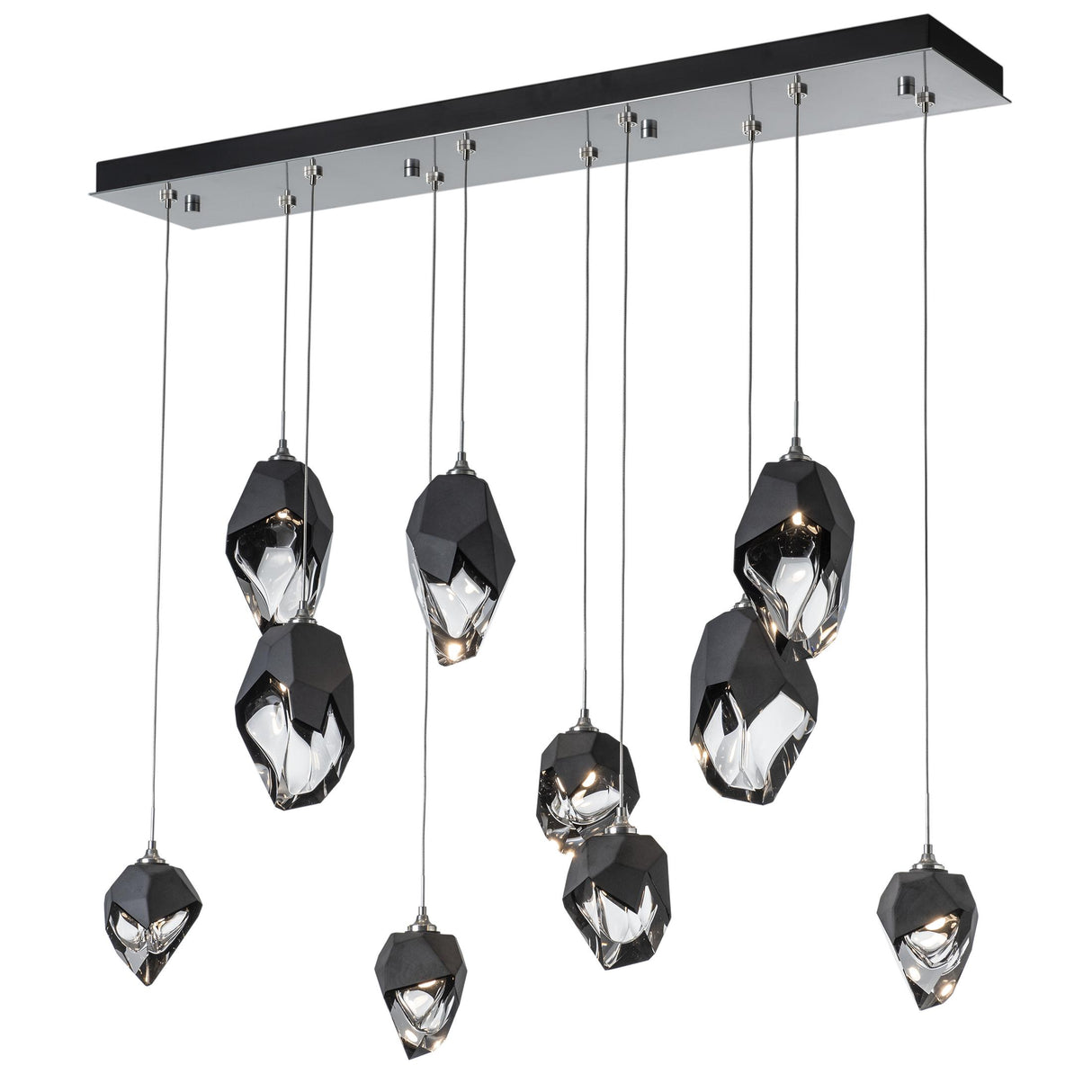 Hubbardton Forge 2023 Sterling Black Crystal (BP) Long Chrysalis 10-Light Mixed Crystal Pendant