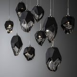 Hubbardton Forge 2023 Sterling Black Crystal (BP) Long Chrysalis 10-Light Mixed Crystal Pendant