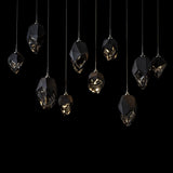 Hubbardton Forge 2023 Sterling Black Crystal (BP) Long Chrysalis 10-Light Mixed Crystal Pendant