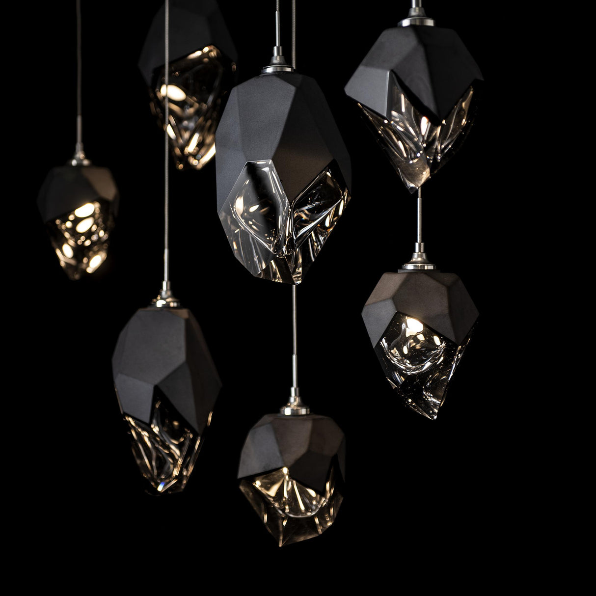 Hubbardton Forge 2023 Sterling Black Crystal (BP) Long Chrysalis 10-Light Mixed Crystal Pendant