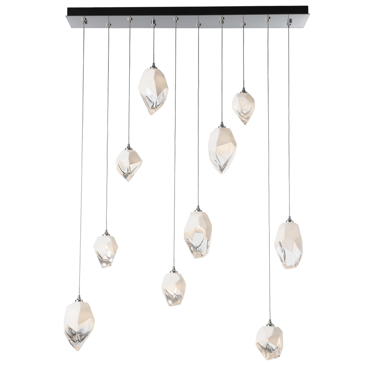 Hubbardton Forge 2023 Sterling White Crystal (WP) Long Chrysalis 10-Light Mixed Crystal Pendant