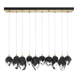 Hubbardton Forge 2023 Modern Brass Black Crystal (BP) Long Chrysalis 10-Light Mixed Crystal Pendant