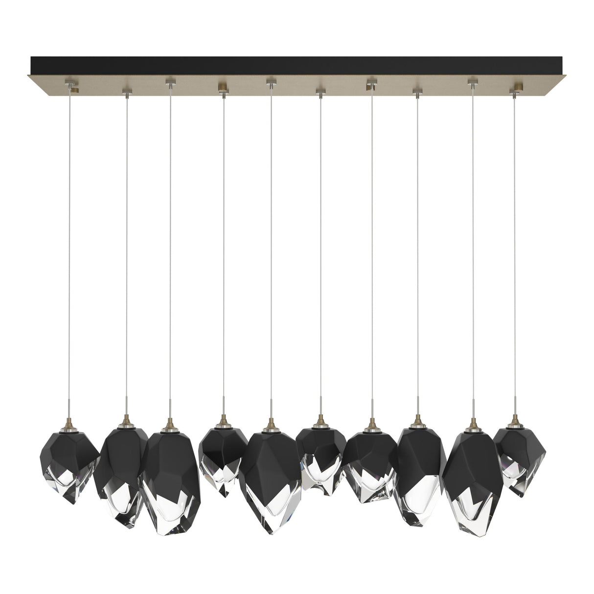 Hubbardton Forge 2023 Soft Gold Black Crystal (BP) Standard Chrysalis 10-Light Mixed Crystal Pendant